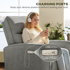 Power Recliner Chair, Dyed Fabric (Like Leathaire) Upholstered Recliner Chair with USB Ports, Footrest, Beige