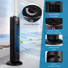 Fantask 35W 28 Inch Quiet Bladeless Oscillating Tower Fan-Black