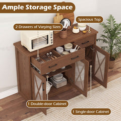 Farmhouse Buffet Sideboard 3-Door Kitchen Storage Cabinet with 2 Drawers-Brown