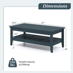 Farmhouse Coffee Table Rustic Cocktail Center Table with Thickened Tabletop-Blue