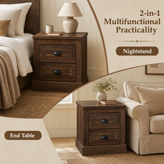 Farmhouse Nightstand with 2 Drawers & Storage for Living Room Bedroom-Brown