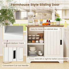 Farmhouse Sideboard Buffet Cabinet Kitchen Pantry with Sliding Doors-White