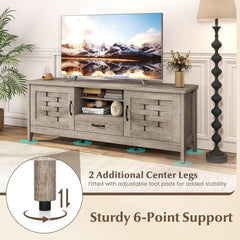Farmhouse TV Stand for 65 Inch TVs with 2 Woven Accent Doors and 3 Adjustable Shelves-Oak