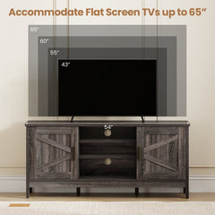 Farmhouse TV Stand for TVs up to 65 Inch Entertainment Center with 2 Storage Cabinets-Gray