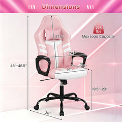 Faux Leather Upholstered Office Chair with Removable Head Pillow and Rocking Function-Pink