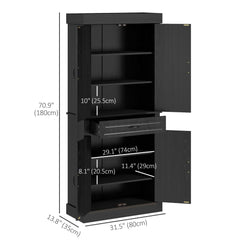 71" Freestanding Kitchen Pantry with 4 Doors and 2 Cabinets, Tall Storage Cabinet for Kitchen, Distressed Black