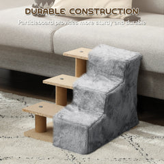 4-Step Dog Ramp for Sofa, Bed, and Couch, with Removable Cover, Light Grey