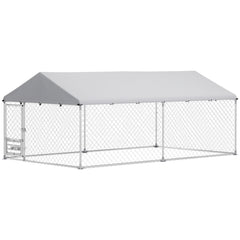 Outdoor Dog Run w/ Adjustable & Rotating Bowls, Water-Resistant UV-Resistant Cover, Secure Lock, 6.6' x 6.6' x 5.1'