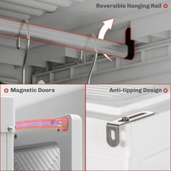 Portable Wardrobe, Foldable Storage Organzier with 5 Compartments, 1 Hanging Rod, Magnet Doors, White