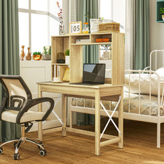 Computer Desk with Hutch, Home Office Table with Storage Shelves and Open Compartments for Writing, Work, Brown