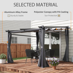 Metal Pergola with Sliding Roof Canopy, Retractable Pergola Canopy, 10' x 10', Beige