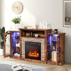 Fireplace TV Stand with 16-Color Led Lights for TVs up to 65 Inch-Brown