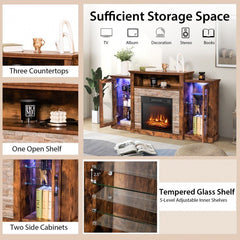 Fireplace TV Stand with 16-Color Led Lights for TVs up to 65 Inch-Brown