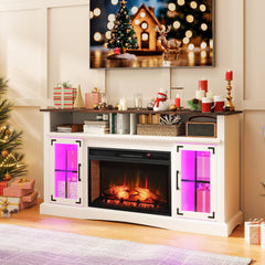 Fireplace TV Stand with Remote Controls and Thermostat for TVs Up to 50 Inch-White