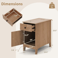 Flip Top End Table with Charging Station, USB Ports and Drawer, Natural
