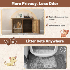 Flip Top Hidden Cat Washroom Furniture with Double Barn Doors, Removable Divider and Middle Entry