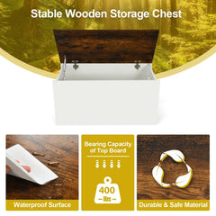 Flip-top Storage Chest with Self-hold Cover and Pneumatic Rod-White