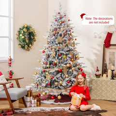 7 FT Snow Flocked Pre-Lit Christmas Tree, 1164 PE and PVC Tips, 350 Multicolour LEDs, 8 Modes