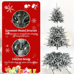 7 FT Snow Flocked Pre-Lit Christmas Tree, 1164 PE and PVC Tips, 350 Multicolour LEDs, 8 Modes