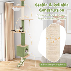 Floor to Ceiling Cat Tree 86 to 99.5 Inches with a Crank Handle and Capsule