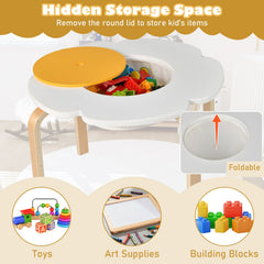 Flower-shaped Children Table Set Wooden Play and Activity Table with 2 Colorful Chairs and Stools-Multicolor