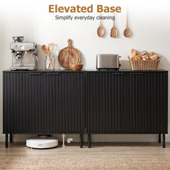 Fluted Buffet Cabinet with 2-Door Sideboard for Kitchen and Dining Room-Black