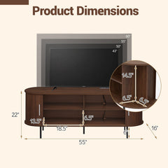 Fluted TV Stand for TVs up to 60 inches Mid Century Curved Entertainment Center-Walnut