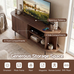Fluted TV Stand for TVs up to 60 inches Mid Century Curved Entertainment Center-Walnut