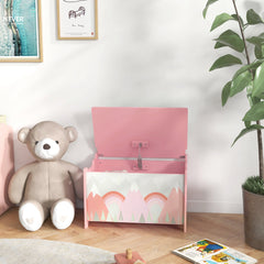 Toy Box, Kids Storage Chest with Lid, Safety Hinges and Groove Handles, Toy Storage Organizer with Mountain Pattern for Boys, Girls, Green