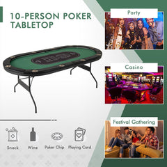 Foldable 10-Player Poker Table with LED Lights and USB Ports Ideal for Texas Casino-Green