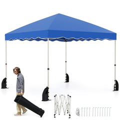 Foldable 10 X 10 Feet Pop up Canopy Tent with Wheeled Bag-Blue