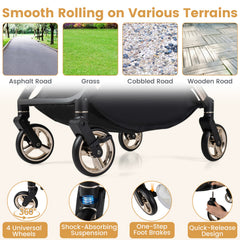 Foldable Baby Stroller with Reversible Handle-Gray