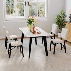 Set of 4 Folding Dining Chairs, Beige Linen Padded Seat and Back with Espresso Rubber Wood Frame