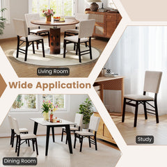 Set of 4 Folding Dining Chairs, Beige Linen Padded Seat and Back with Espresso Rubber Wood Frame