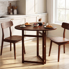 Foldable Dining Table 31.5 inches Triangular Small Kitchen Table for 2-Walnut