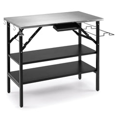 Foldable Outdoor Cook Station with Removable Shelves & Trash Bag Holder for Camping-Black