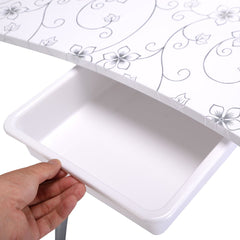 Foldable Portable Manicure Table with Drawer Casters and Cushion-White