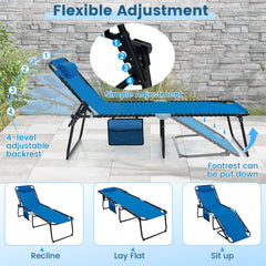 Foldable Recline Lounge Chair with Side Pocket and Detachable Headrest, Blue