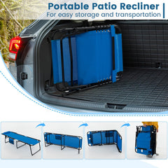 Foldable Recline Lounge Chair with Side Pocket and Detachable Headrest, Blue