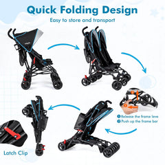 Foldable Twin Baby Double Stroller Ultralight Umbrella Kids Stroller-Navy