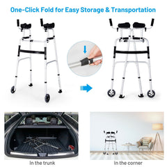 Folding Height Adjustable Walking Frame with Armrest Support-Silver