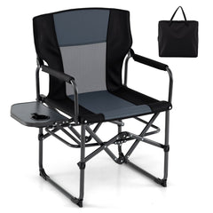 Folding Camping Chair with Side Table and Cup Holder with Carrying Bag-Black & Gray