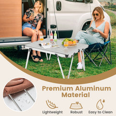 Folding Camping Table Picnic Table with Storage Bag and Waterproof Desktop-Silver