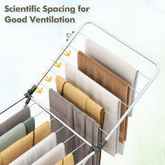 Folding Clothes Drying Rack with Adjustable Wings for Indoor and Outdoor Use
