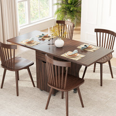 Folding Dining Table 3-in-1 Space-Saving Drop Leaf Kitchen Table with Lockable Wheels-Walnut
