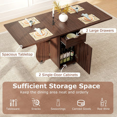 Folding Dining Table 3-in-1 Space-Saving Drop Leaf Kitchen Table with Lockable Wheels-Walnut
