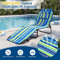 Folding Beach Lounger with Face Hole and Carry Straps, Blue and Green Stripe