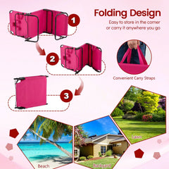 Folding Sun Lounger with Face Hole, Flap and 3 Pillows, Pink