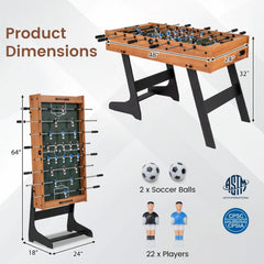 Folding Foosball Table 4ft x 2ft Competition-Sized Soccer Table with 2 Balls and Slide Scorers-Natural
