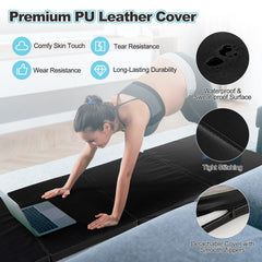 Folding Gymnastics Mat with Carry Handles and Sweatproof Detachable PU Leather Cover-Black